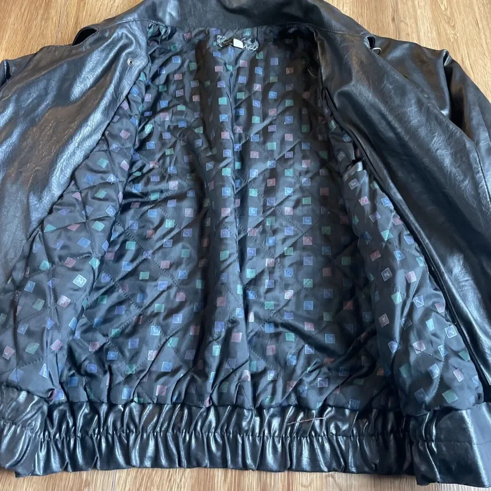 Vintage Black Faux Leather Motorcycle Jacket Biker Bomber Classic‎ Retro Style